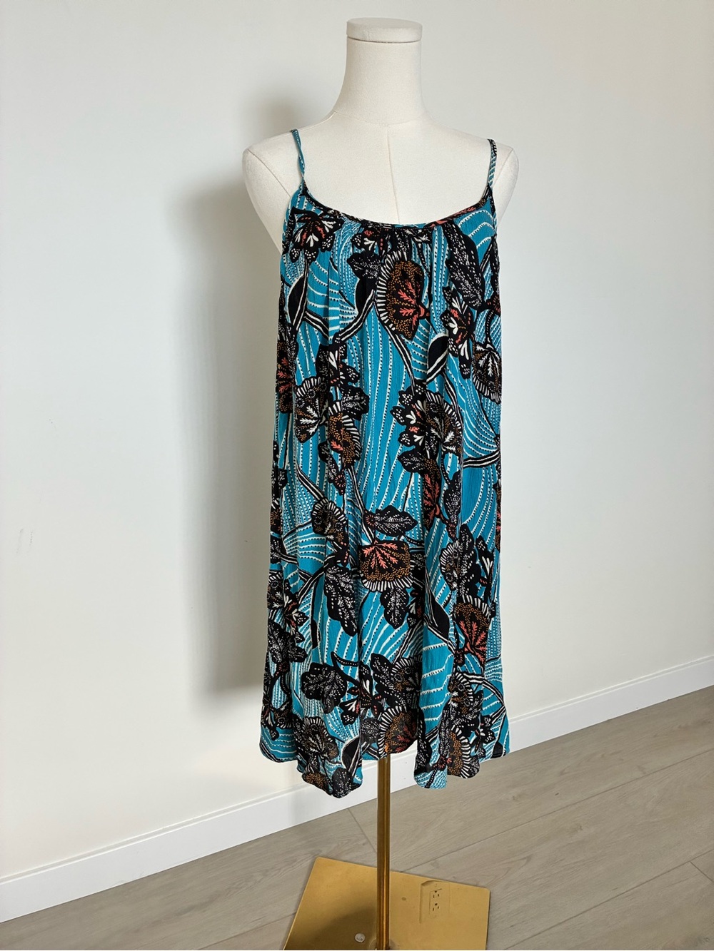 Anthropologie Black and Teal Flowy Boho Sundress